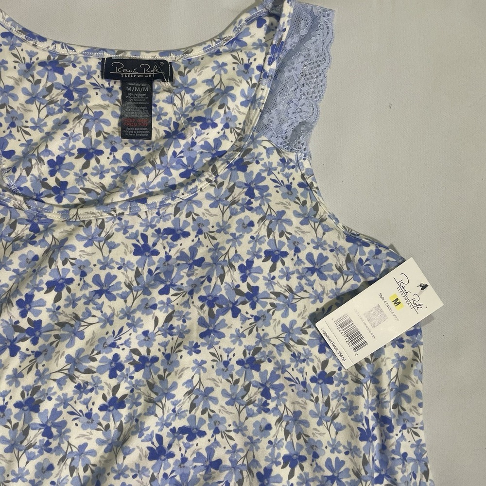 NWT Rene Rolfe 2 Piece Pajama Set Women M Sleeveless Tank W/ Capri's Blue Floral - Picture 2 of 9